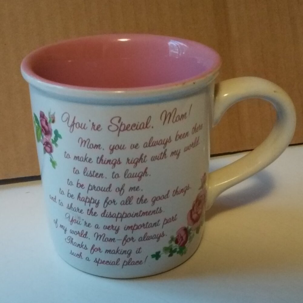 Mug Cup You Are A Special Mother Never Used 3 1/2" Tall 5" Across Pink Inside